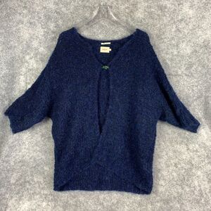 Bellerose Cardigan Sweater Womens 2 Navy Kid Mohair Fuzzy Boucle Embellished Pin